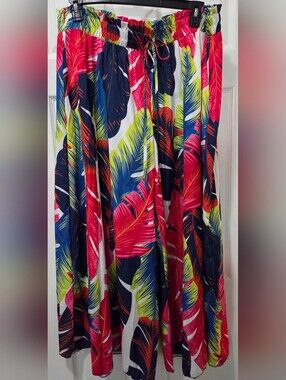 Tropical Leaf Print Maxi Skirt - Bright Multicolor